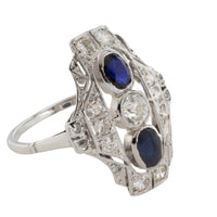 Art Deco sapphire and diamond ring in platinum-engagement rings-The Antique Ring Shop