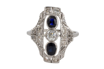 Art Deco sapphire and diamond ring in platinum