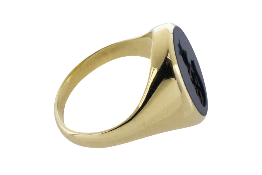 Vintage signet intaglio ring in 14 carat gold-mens rings-The Antique Ring Shop