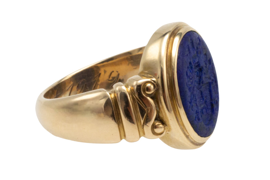 Antique Lapiz intaglio signet ring in 14 carat gold-gents rings-The Antique Ring Shop