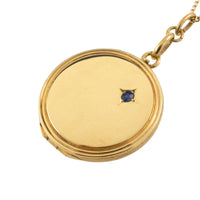 14 carat gold photo locket with sapphire-Pendants-The Antique Ring Shop