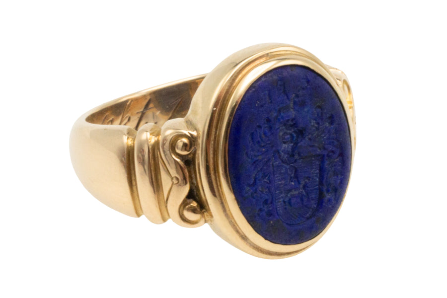 Antique Lapiz intaglio signet ring in 14 carat gold-gents rings-The Antique Ring Shop