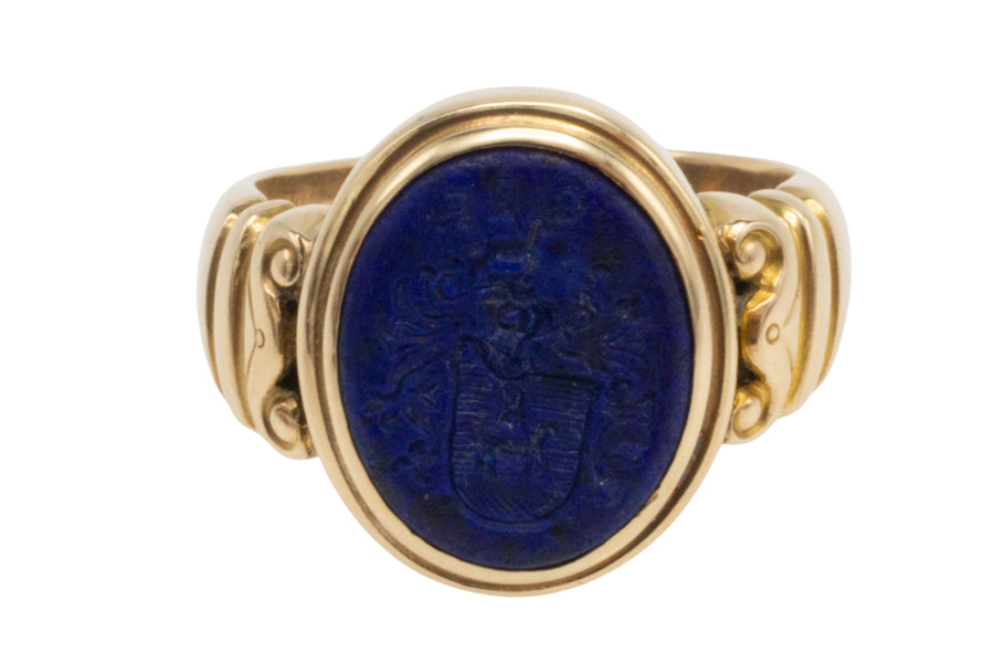 Antique Lapiz intaglio signet ring in 14 carat gold-gents rings-The Antique Ring Shop