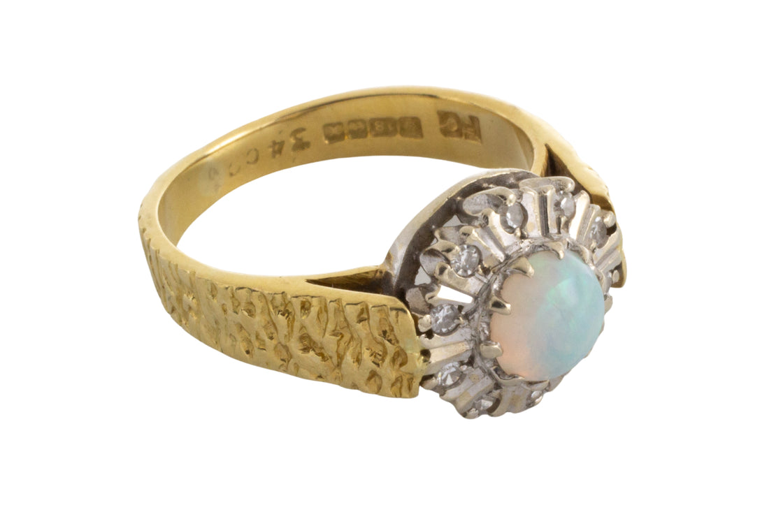 Opal and diamond ring in 18 carat gold-vintage rings-The Antique Ring Shop