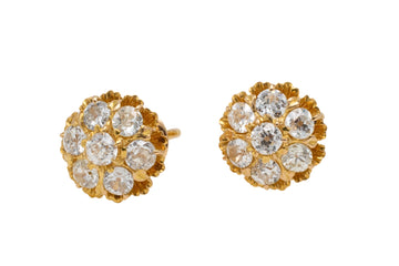 Old cut diamond cluster ear studs-Earrings-The Antique Ring Shop