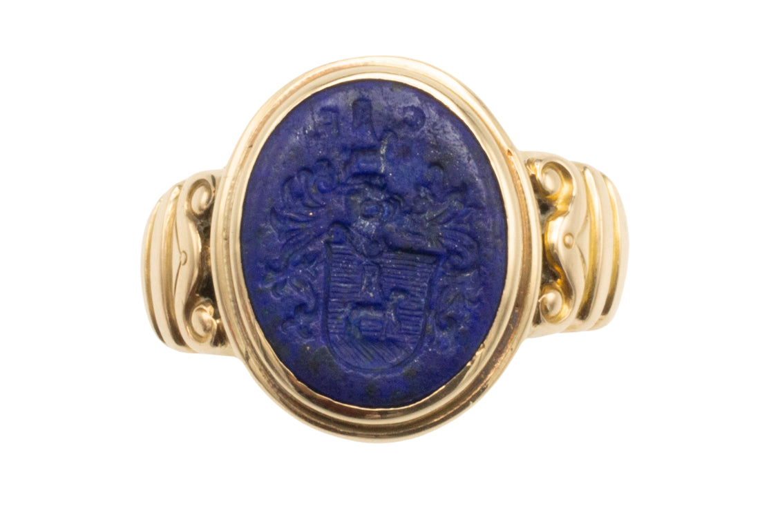 Antique Lapiz intaglio signet ring in 14 carat gold-gents rings-The Antique Ring Shop