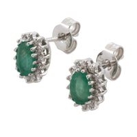 Emerald and diamond studs in 14 carat white gold-Earrings-The Antique Ring Shop