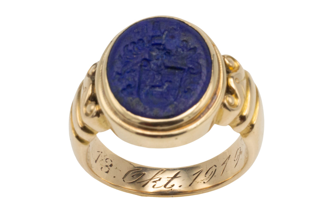 Antique Lapiz intaglio signet ring in 14 carat gold-gents rings-The Antique Ring Shop