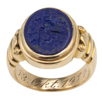 Antique Lapiz intaglio signet ring in 14 carat gold-gents rings-The Antique Ring Shop