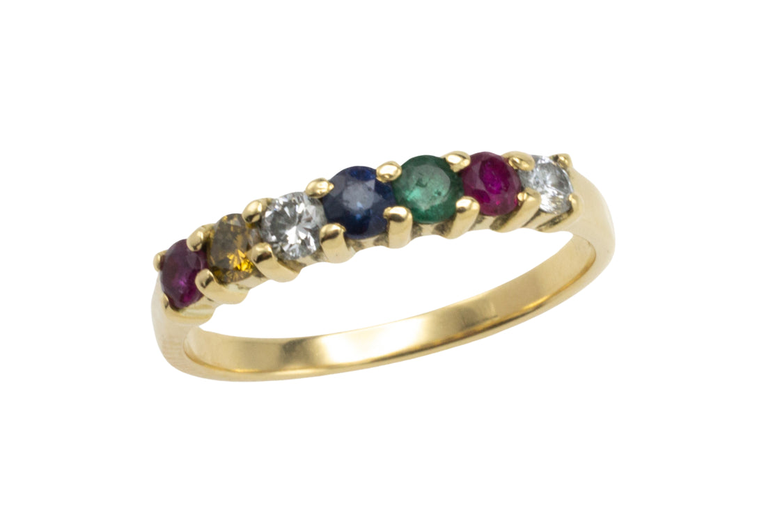 Multi gem and diamond ring in 18 carat gold-engagement rings-The Antique Ring Shop