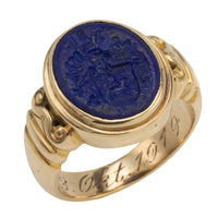 Antique Lapiz intaglio signet ring in 14 carat gold-gents rings-The Antique Ring Shop