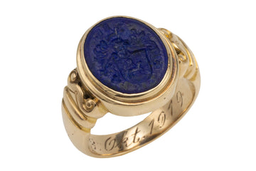 Antique Lapiz intaglio signet ring in 14 carat gold-gents rings-The Antique Ring Shop