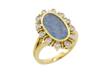 Opal doublet ring with diamonds
