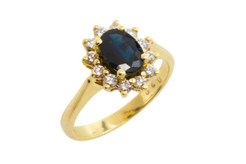 Sapphire and diamond cluster ring in 14 carat gold-engagement rings-The Antique Ring Shop
