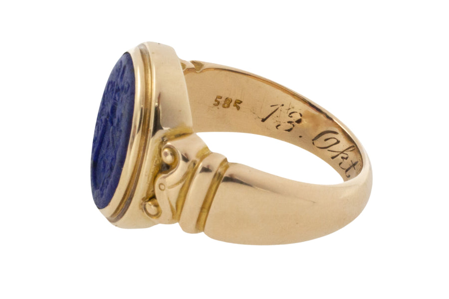 Antique Lapiz intaglio signet ring in 14 carat gold-gents rings-The Antique Ring Shop