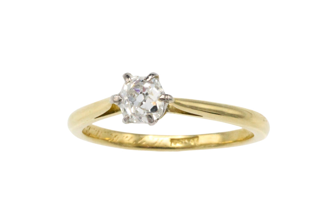Old mine cut diamond solitaire ring-engagement rings-The Antique Ring Shop