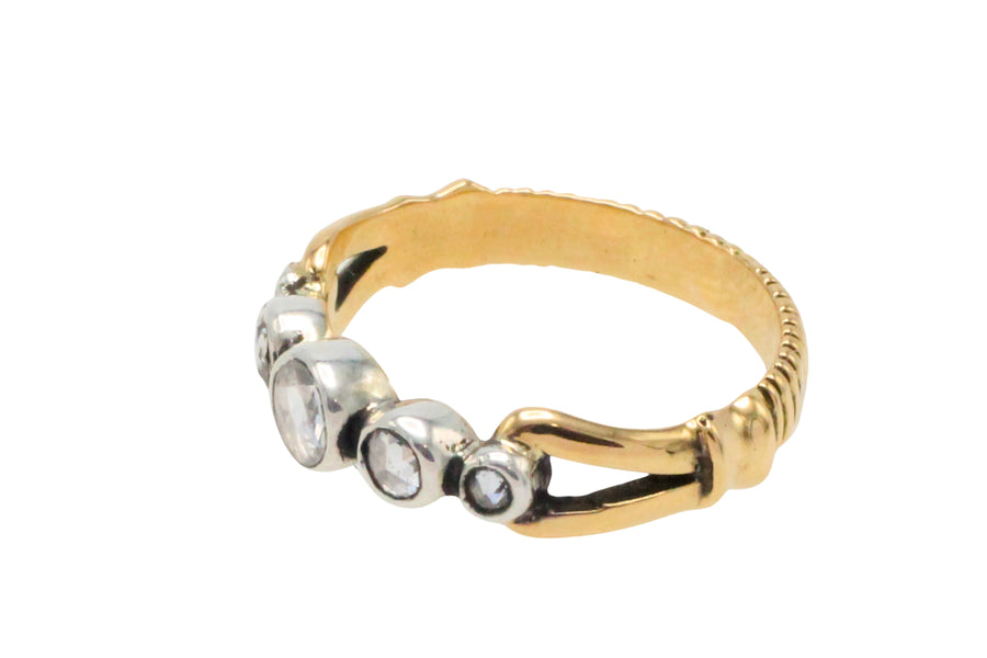 Rose diamond ring in silver and gold-Vintage Rings-The Antique Ring Shop