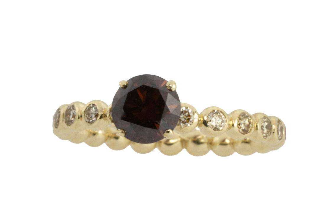 Dark brown diamond ring with brilliant cuts in 14 carat gold-engagement rings-The Antique Ring Shop