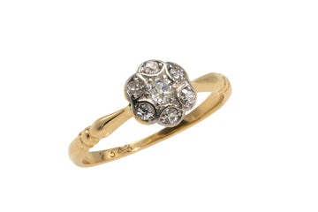 18 karaat Edwardiaanse gouden cluster ring met diamant