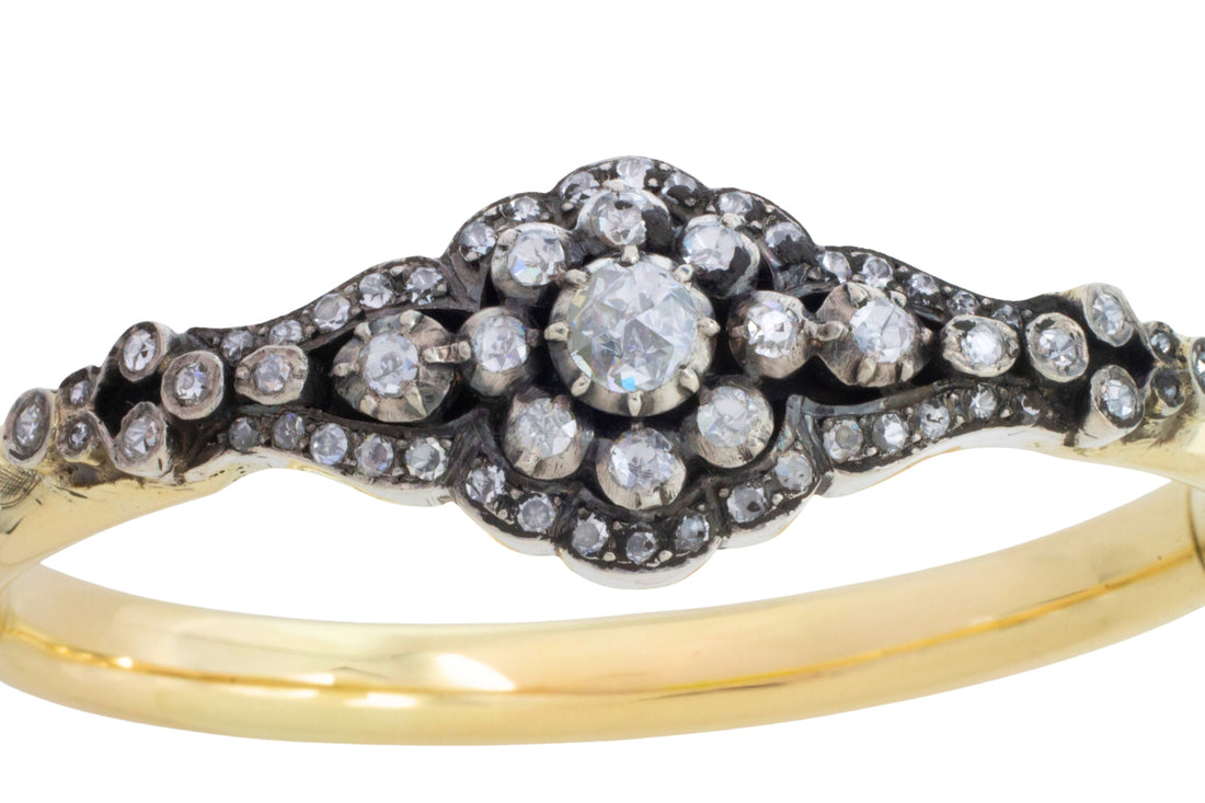 Vintage rose cut diamond bracelet in 14 carat gold and silver