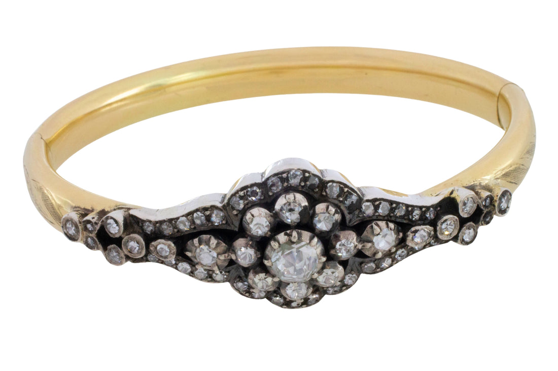 Vintage rose cut diamond bracelet in 14 carat gold and silver