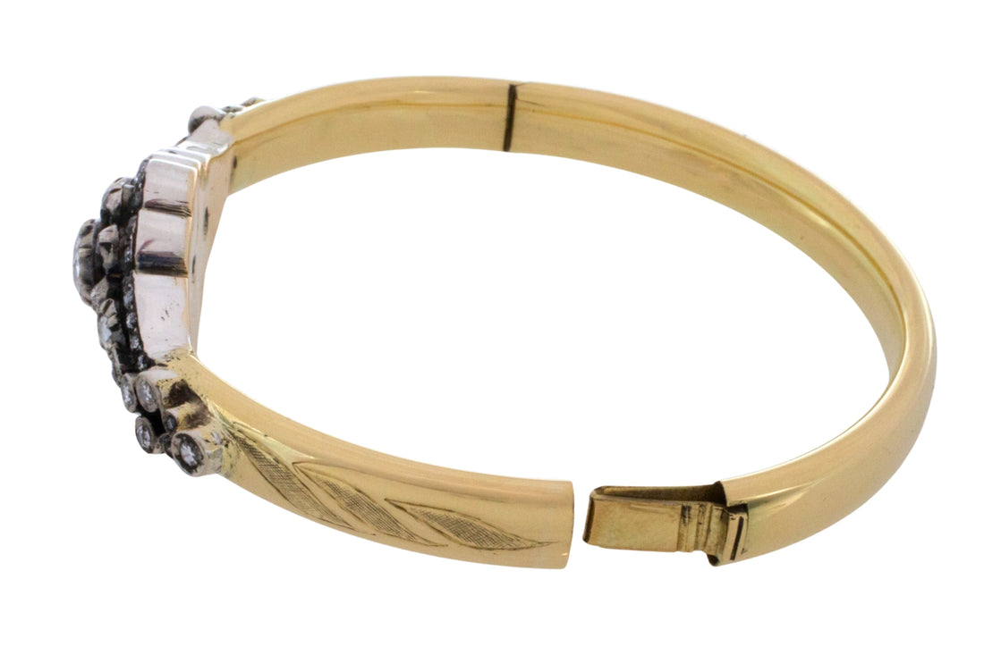 Vintage rose cut diamond bracelet in 14 carat gold and silver