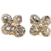 Rose diamond ear studs in silver and gold-Earrings-The Antique Ring Shop