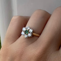 Emerald and diamond cluster ring in 18 carat gold-engagement rings-The Antique Ring Shop