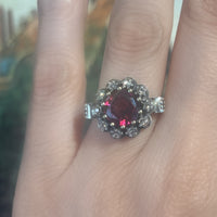 Rhodolite garnet and diamond cluster ring in silver and gold-vintage rings-The Antique Ring Shop