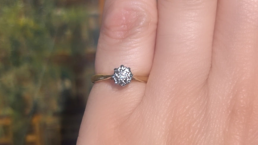 Vintage diamond solitaire ring with an illusion setting-vintage rings-The Antique Ring Shop