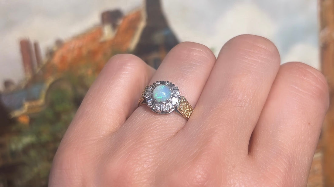 Opal and diamond ring in 18 carat gold-vintage rings-The Antique Ring Shop