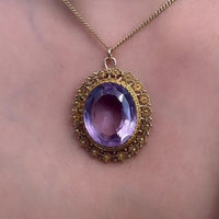 Large vintage amethyst pendant in 14 carat gold