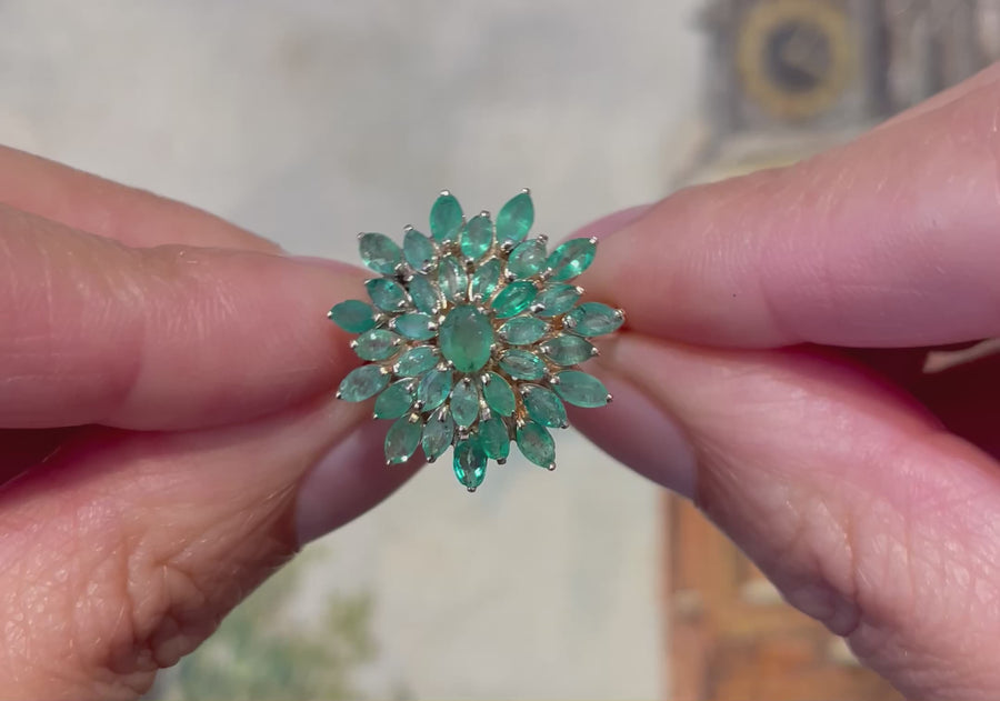 Emerald cluster ring in 14 carat gold