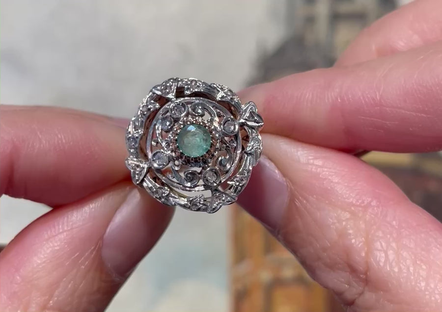 Antique Emerald and rose cut diamond ring