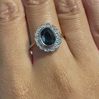 Vintage green sapphire and diamond cluster ring