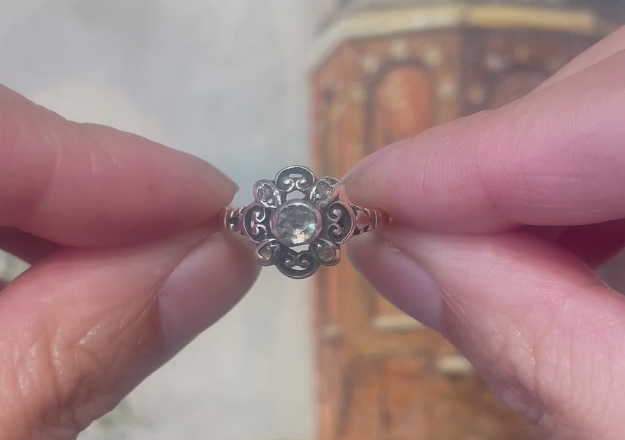 14 karaat en zilveren ring met roosdiamant