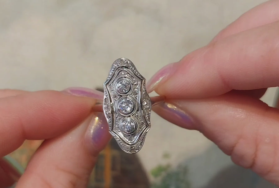 Art deco ring met oud Europees en roosgeslepen diamanten