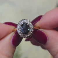 Vintage sapphire and diamond clsuter ring in 18 carat gold