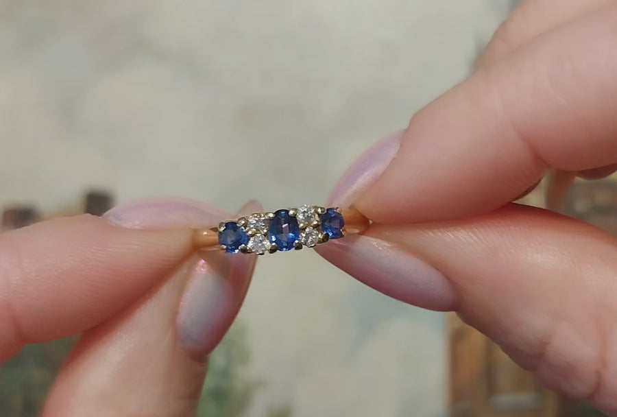 Vintage sapphire and diamond ring in 18 carat gold