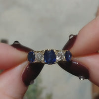Edwardian sapphire and old mine cut diamond ring from 1906
