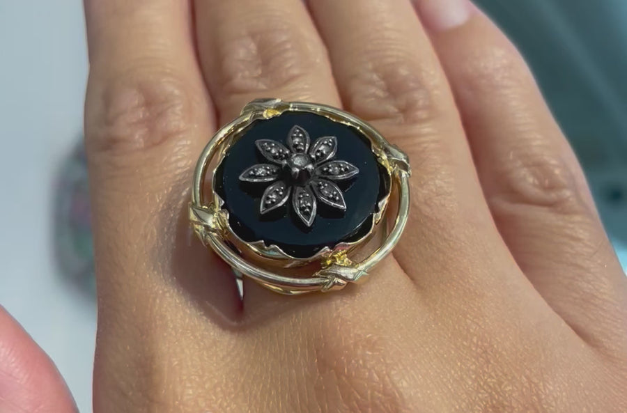 Onyx ring with rose diamonds