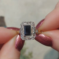 Art Deco 18 carat sapphire and rose diamond ring