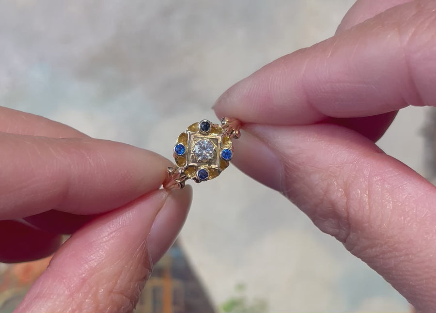 Vintage sapphire and diamond ring in 14 carat gold