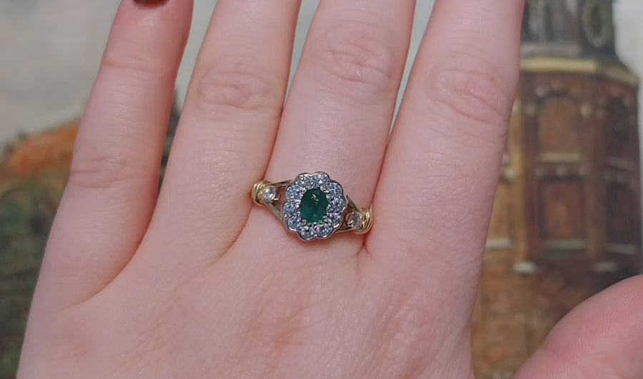 Emerald and diamond ring in 18 carat gold