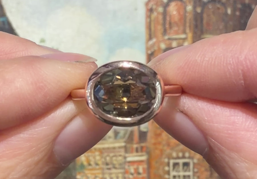 18 karaat roségouden ring met een rookkwarts