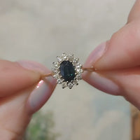 Sapphire and diamond cluster ring in 14 carat gold