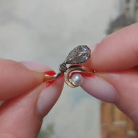 Rose diamond and pearl ring in 14 carat gold and silver