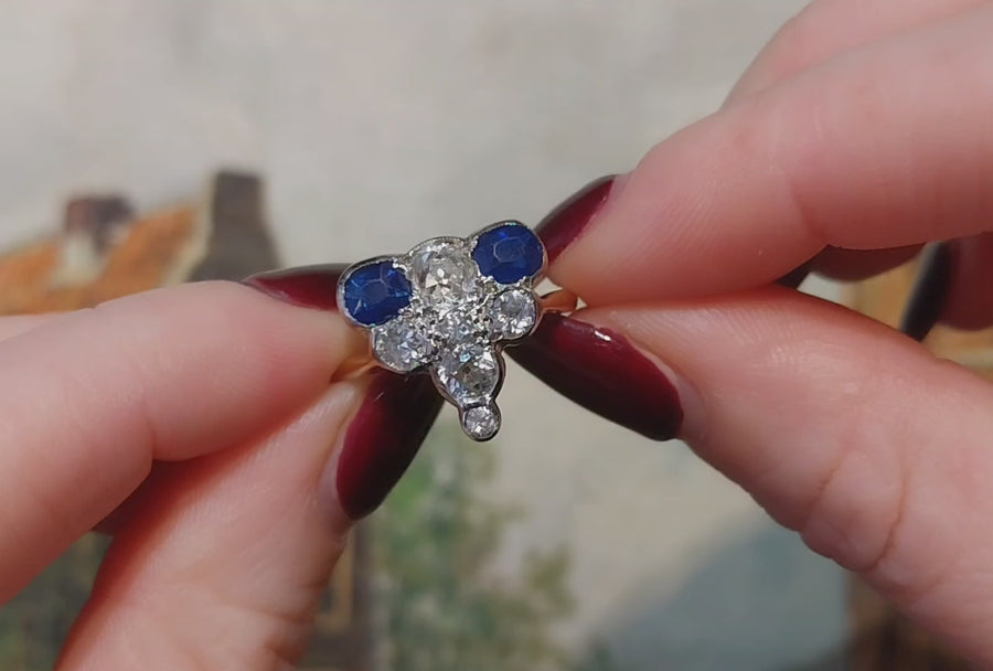 Edwardian 18 carat gold sapphire and old cut diamond ring