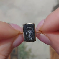 Hematite intaglio ring in 14 carat gold