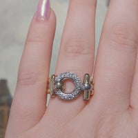 Schakel ketting ring met diamanten en saffieren